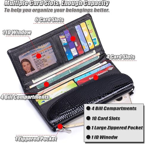 محفظة نسائية من الجلد الطبيعي مع نسيج تمساح، حامل بطاقات RFID بسعة كبيرة، محفظة هاتف أنيقة للسيدات مع 10 فتحات للبطاقات، نافذة لبطاقة الهوية/الصورة وجيب بسحاب - أحمر in Kuwait