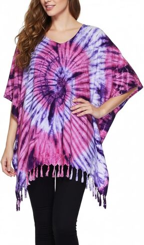 ATM Tie Dye Poncho Caftan Kaftan Blouse Tops Cover Up Real Handmade Plus Size in Saudi Arabia