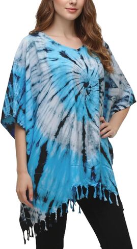 ATM Tie Dye Poncho Caftan Kaftan Blouse Tops Cover Up Real Handmade Plus Size in Saudi Arabia