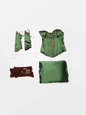 Medieval Renaissance Dress Medieval Viking Warrior Corset Skirt Rose Satin Women's Costume Set in Saudi Arabia