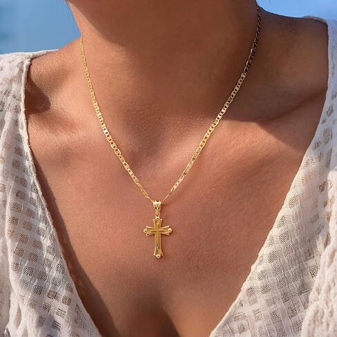 Cross Necklace for Women 14K Gold Plated Cross Necklaces for Women Double Cross Pendant Gold Plated Cross Chain Non-Tarnish Cross Jewelry Womens Gifts 48cm Mariner Chain in Saudi Arabia