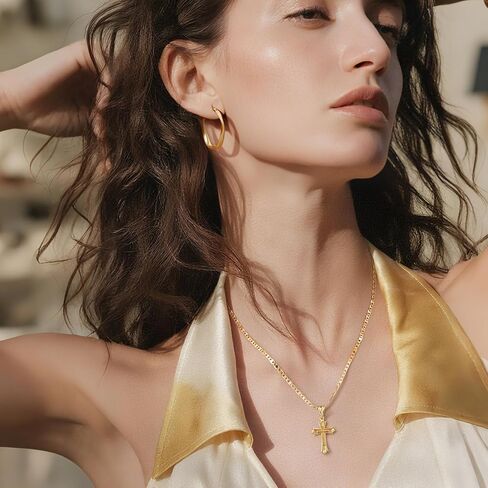 Cross Necklace for Women 14K Gold Plated Cross Necklaces for Women Double Cross Pendant Gold Plated Cross Chain Non-Tarnish Cross Jewelry Womens Gifts 48cm Mariner Chain in Saudi Arabia