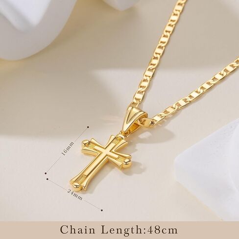Cross Necklace for Women 14K Gold Plated Cross Necklaces for Women Double Cross Pendant Gold Plated Cross Chain Non-Tarnish Cross Jewelry Womens Gifts 48cm Mariner Chain in Saudi Arabia