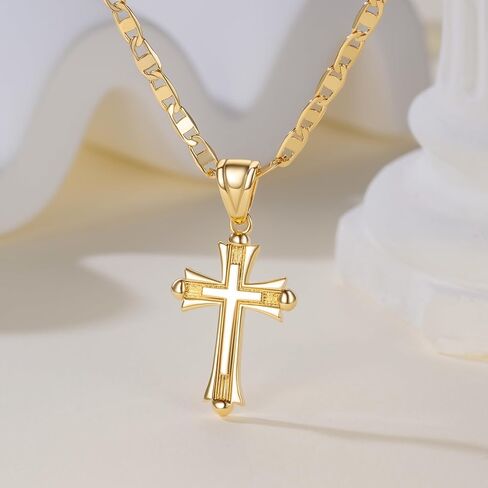 Cross Necklace for Women 14K Gold Plated Cross Necklaces for Women Double Cross Pendant Gold Plated Cross Chain Non-Tarnish Cross Jewelry Womens Gifts 48cm Mariner Chain in Saudi Arabia