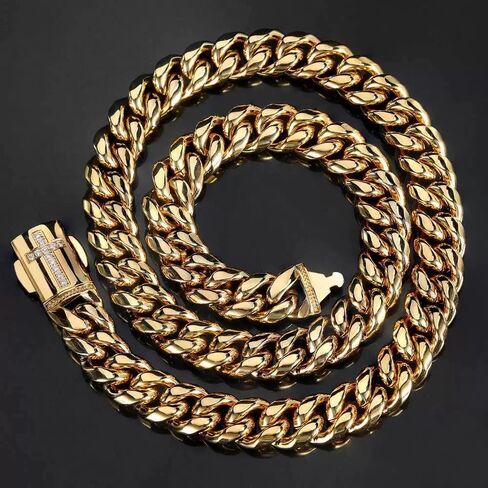 18k Gold Cross Men'S Solid Necklace Cuban Chain Punk Style Moissanite Necklace 16/20/24/28 Inches Christmas Thanksgiving Valentine'S Day Gift Box in Saudi Arabia