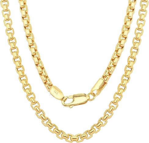 Nuragold 14k Real Yellow Gold Round Box 3.5mm Venetian LInk Chain Necklace (16"-30") Italian Jewelry for Men & Women in Saudi Arabia