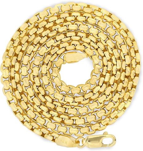 Nuragold 14k Real Yellow Gold Round Box 3.5mm Venetian LInk Chain Necklace (16"-30") Italian Jewelry for Men & Women in Saudi Arabia