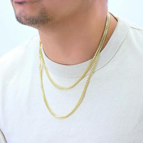 Nuragold 14k Real Yellow Gold Round Box 3.5mm Venetian LInk Chain Necklace (16"-30") Italian Jewelry for Men & Women in Saudi Arabia