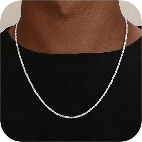 S925 Sterling Silver Chain for Men, 3mm/4mm Rope Chain Necklace for Women Men Jewelry Silver Necklace Chains 16 18 20 22 24 Inch in Saudi Arabia