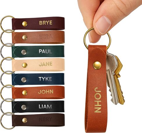 Custom Leather Circle Key Fob/Charm. Monogrammed Personalized Full Grain Leather Key Chain. Made In USA. Silver/Gold Foil Options. in Kuwait