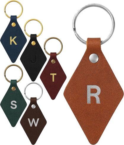 Custom Leather Circle Key Fob/Charm. Monogrammed Personalized Full Grain Leather Key Chain. Made In USA. Silver/Gold Foil Options. in Kuwait