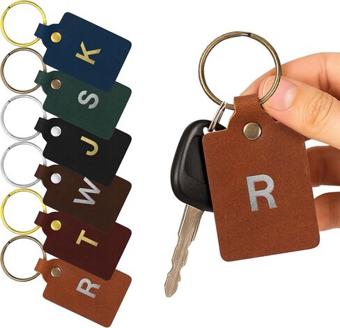 Custom Leather Circle Key Fob/Charm. Monogrammed Personalized Full Grain Leather Key Chain. Made In USA. Silver/Gold Foil Options. in Kuwait