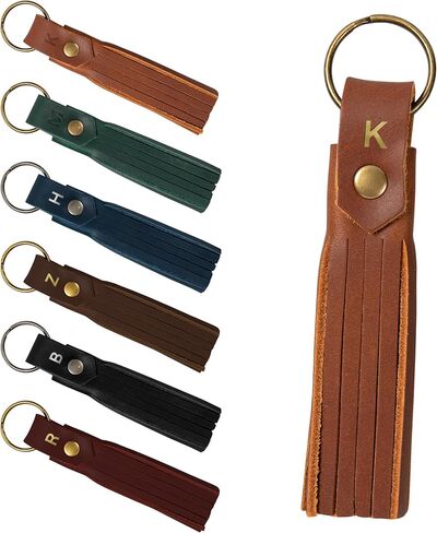 Custom Leather Circle Key Fob/Charm. Monogrammed Personalized Full Grain Leather Key Chain. Made In USA. Silver/Gold Foil Options. in Kuwait