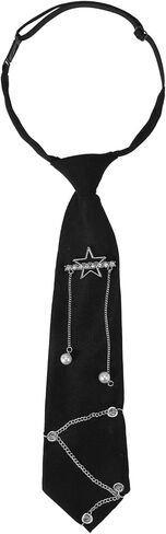 ربطات عنق على طراز Preppy للنساء، ربطات عنق سوداء قابلة للتعديل مربوطة مسبقًا للرجال، إكسسوارات Punk Y2K ربطة عنق سلسلة معدنية، ربطة عنق موحدة بسلسلة طويلة 12.6 بوصة، إكسسوار قميص بنمط الشرير القوطي للجنسين in Saudi Arabia