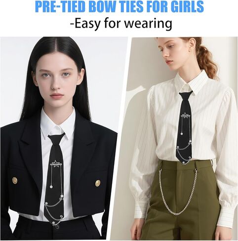 ربطات عنق على طراز Preppy للنساء، ربطات عنق سوداء قابلة للتعديل مربوطة مسبقًا للرجال، إكسسوارات Punk Y2K ربطة عنق سلسلة معدنية، ربطة عنق موحدة بسلسلة طويلة 12.6 بوصة، إكسسوار قميص بنمط الشرير القوطي للجنسين in Saudi Arabia