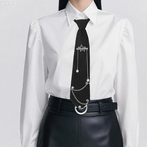 ربطات عنق على طراز Preppy للنساء، ربطات عنق سوداء قابلة للتعديل مربوطة مسبقًا للرجال، إكسسوارات Punk Y2K ربطة عنق سلسلة معدنية، ربطة عنق موحدة بسلسلة طويلة 12.6 بوصة، إكسسوار قميص بنمط الشرير القوطي للجنسين in Saudi Arabia