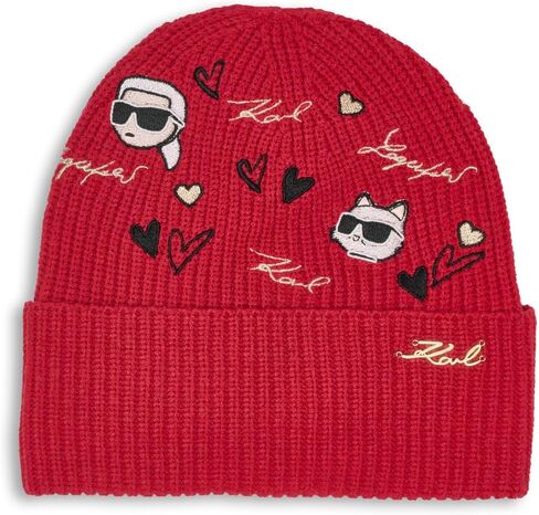 Karl Lagerfeld Womens Embroidered Karl Hearts Velboa Fleece Lined Beanie in Saudi Arabia