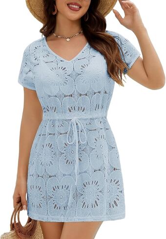 VIMPUNEC Swimsuit Coverup for Women Lace Eyelet Bathing Suit Cover Up Summer Casual Beach Dresses in Kuwait