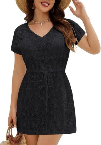VIMPUNEC Swimsuit Coverup for Women Lace Eyelet Bathing Suit Cover Up Summer Casual Beach Dresses in Kuwait