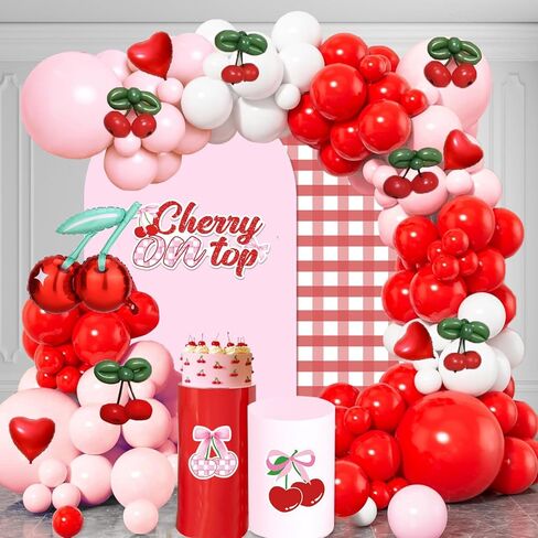 Cherry Birthday Party Decorations - Cherries Fruit Banner Cherry Balloons for Birthday Decorations Happy 1st 2nd Party Supplies for Girls in Kuwait