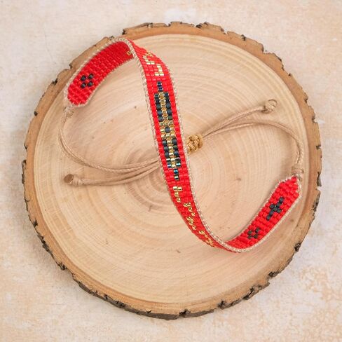 Handmade Beaded Bracelet – Adjustable Boho Friendship Wristband – Tribal Artisan Style in Red, White, and Multicolor Designs – 3 Unique Patterns in Saudi Arabia