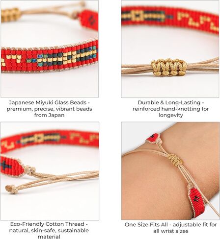 Handmade Beaded Bracelet – Adjustable Boho Friendship Wristband – Tribal Artisan Style in Red, White, and Multicolor Designs – 3 Unique Patterns in Saudi Arabia
