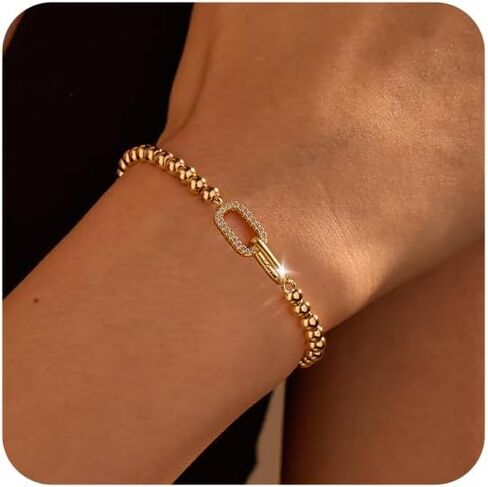 GINAZAL Gold Bead Bracelet for Women, Hypoallergenic Fade-Resistant | Brass | 14K Gold |Cubic Zirconia in Saudi Arabia