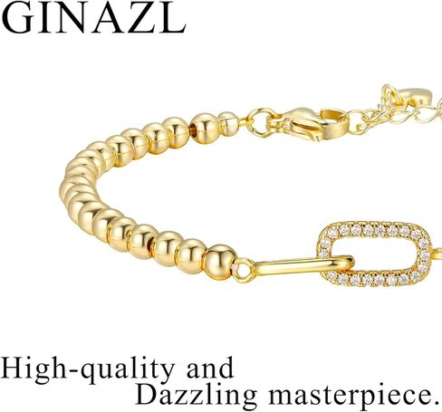 GINAZAL Gold Bead Bracelet for Women, Hypoallergenic Fade-Resistant | Brass | 14K Gold |Cubic Zirconia in Saudi Arabia
