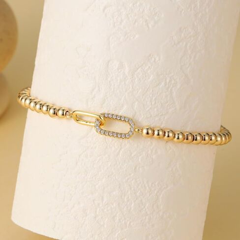 GINAZAL Gold Bead Bracelet for Women, Hypoallergenic Fade-Resistant | Brass | 14K Gold |Cubic Zirconia in Saudi Arabia