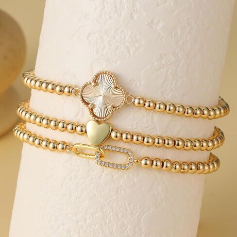 GINAZAL Gold Bead Bracelet for Women, Hypoallergenic Fade-Resistant | Brass | 14K Gold |Cubic Zirconia in Saudi Arabia