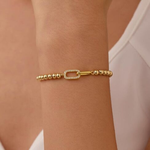 GINAZAL Gold Bead Bracelet for Women, Hypoallergenic Fade-Resistant | Brass | 14K Gold |Cubic Zirconia in Saudi Arabia
