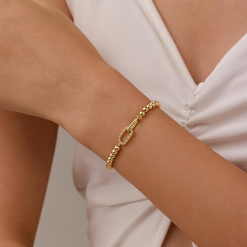 GINAZAL Gold Bead Bracelet for Women, Hypoallergenic Fade-Resistant | Brass | 14K Gold |Cubic Zirconia in Saudi Arabia