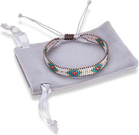 Handmade Beaded Bracelet – Adjustable Boho Friendship Wristband – Tribal Artisan Style in Red, White, and Multicolor Designs – 3 Unique Patterns in Saudi Arabia