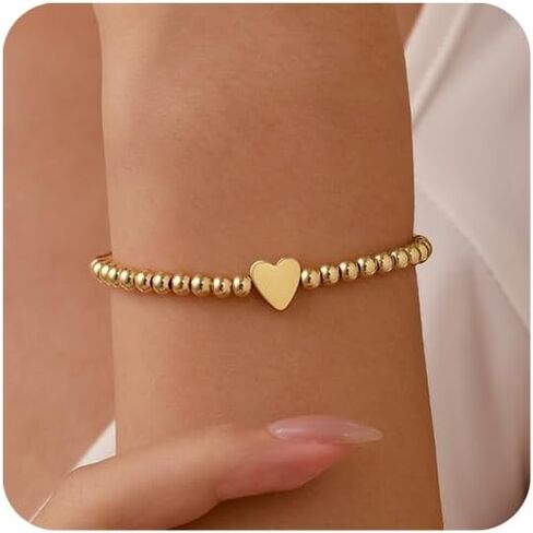 GINAZAL Gold Bead Bracelet for Women, Hypoallergenic Fade-Resistant | Brass | 14K Gold |Cubic Zirconia in Saudi Arabia