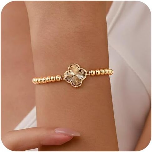 GINAZAL Gold Bead Bracelet for Women, Hypoallergenic Fade-Resistant | Brass | 14K Gold |Cubic Zirconia in Saudi Arabia