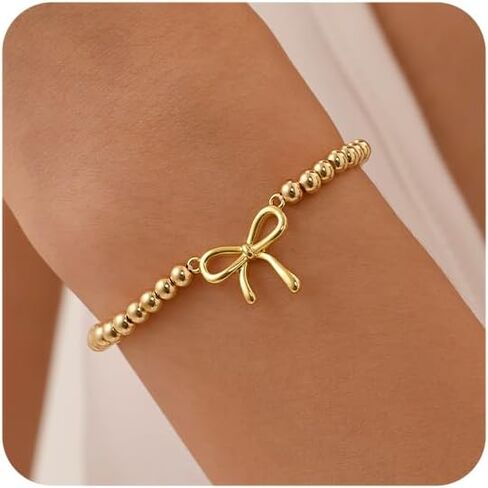 GINAZAL Gold Bead Bracelet for Women, Hypoallergenic Fade-Resistant | Brass | 14K Gold |Cubic Zirconia in Saudi Arabia