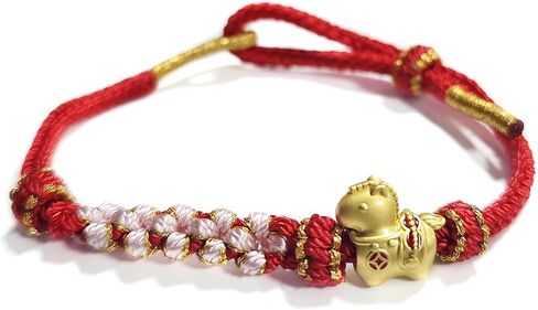 Chinese New Year Zodiac Horse Bracelet with Peach Blossom Weaving, Handmade Adjustable Lucky String Bracelet for Women, Feng Shui Jewelry for Year of the Horse in Saudi Arabia