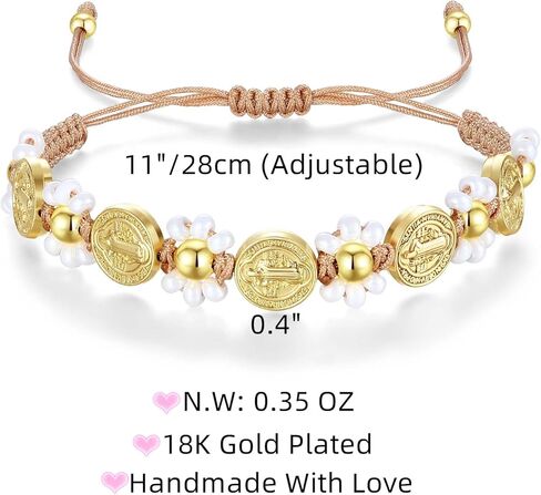 18K Gold Plated Saint Benedict Medal Bracelet‌ - Adjustable Handwoven Catholic Jewelry for Women, Spiritual Protection Religious Gift in Saudi Arabia