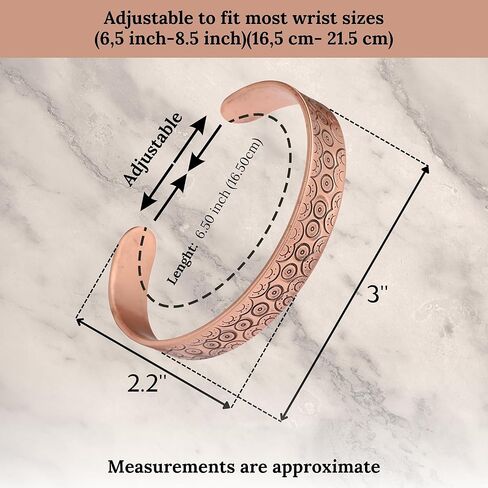Handmade Pure Copper Bracelet for Women and Men - Thickest Copper Bracelet for Pain Relief and Stress Relief - Adjustable Carved Copper Bracelets to Fit many Size Wrist -The most ideal thickness, with a thickness of 2 mm, easy to shape. (Plain) in Saudi Arabia