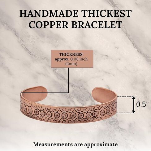 Handmade Pure Copper Bracelet for Women and Men - Thickest Copper Bracelet for Pain Relief and Stress Relief - Adjustable Carved Copper Bracelets to Fit many Size Wrist -The most ideal thickness, with a thickness of 2 mm, easy to shape. (Plain) in Saudi Arabia
