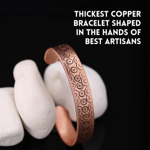 Handmade Pure Copper Bracelet for Women and Men - Thickest Copper Bracelet for Pain Relief and Stress Relief - Adjustable Carved Copper Bracelets to Fit many Size Wrist -The most ideal thickness, with a thickness of 2 mm, easy to shape. (Plain) in Saudi Arabia