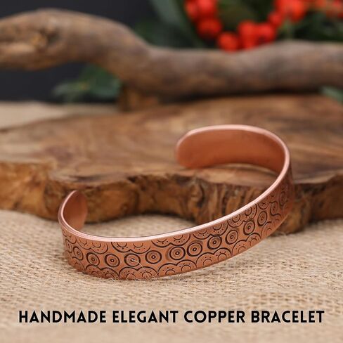 Handmade Pure Copper Bracelet for Women and Men - Thickest Copper Bracelet for Pain Relief and Stress Relief - Adjustable Carved Copper Bracelets to Fit many Size Wrist -The most ideal thickness, with a thickness of 2 mm, easy to shape. (Plain) in Saudi Arabia