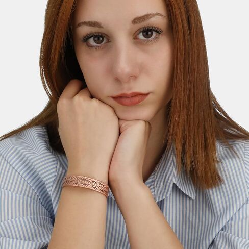 Handmade Pure Copper Bracelet for Women and Men - Thickest Copper Bracelet for Pain Relief and Stress Relief - Adjustable Carved Copper Bracelets to Fit many Size Wrist -The most ideal thickness, with a thickness of 2 mm, easy to shape. (Plain) in Saudi Arabia