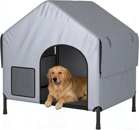 Dog Shade Shelter Outdoor Tent for Medium Large Dogs, Upgraded 2 in 1 Outdoor Dog House with Dog Bed, 4'x4'x3.6' Dog Tent Outdoor, Outside Sun Rain Canopy Pet House for Dog/Cat/Rabbit/Pig in Kuwait