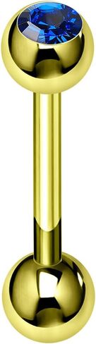 Single Crystal Stone Gold Anodized 316L Surgical Steel 6mm Ball with 14 Gauge - 16mm, 19mm Length Straight Barbell Tongue Bars - Tongue Ring - Tongue Stud Piercing Jewelry in Saudi Arabia