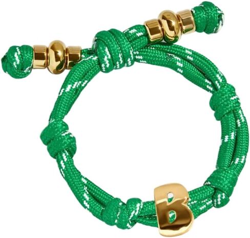 VLINRAS Green Knotted Bracelet Bubble Initial Bracelet Rope Knotty Puffy Letter Charm Personalized Jewelry in Saudi Arabia