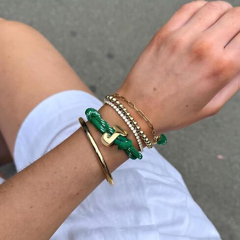 VLINRAS Green Knotted Bracelet Bubble Initial Bracelet Rope Knotty Puffy Letter Charm Personalized Jewelry in Saudi Arabia
