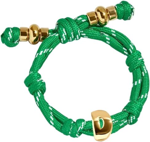 VLINRAS Green Knotted Bracelet Bubble Initial Bracelet Rope Knotty Puffy Letter Charm Personalized Jewelry in Saudi Arabia