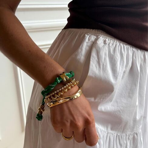 VLINRAS Green Knotted Bracelet Bubble Initial Bracelet Rope Knotty Puffy Letter Charm Personalized Jewelry in Saudi Arabia