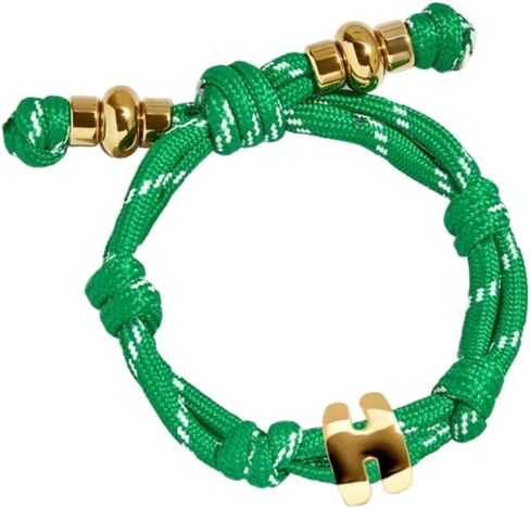 VLINRAS Green Knotted Bracelet Bubble Initial Bracelet Rope Knotty Puffy Letter Charm Personalized Jewelry in Saudi Arabia